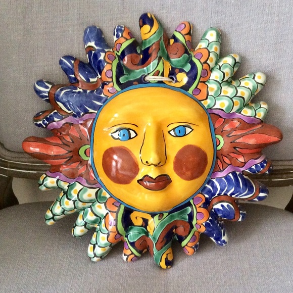 Mexican Talavera Ceramic Sun Face Wall Art Decor - Picture 1 of 11